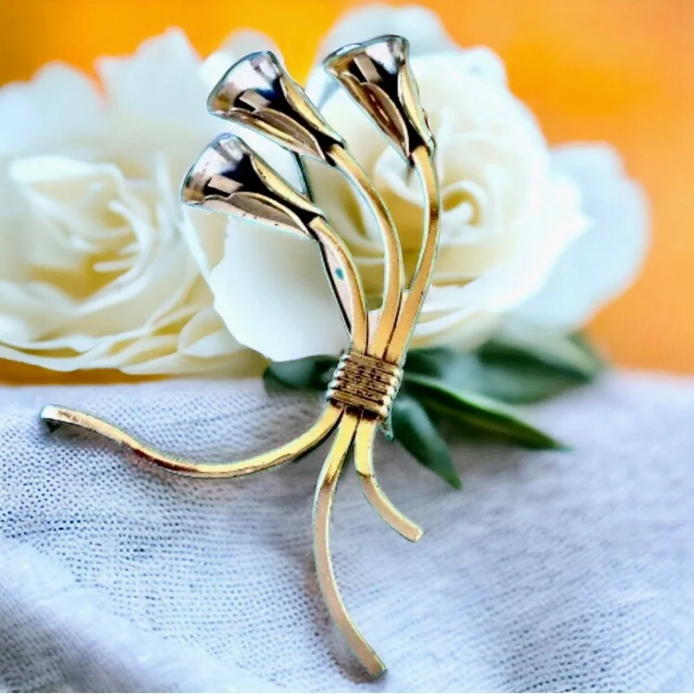 RENOIR Sauteur Vintage Brooch Sterling Silver Calla Lily Pin Signed Modernist
